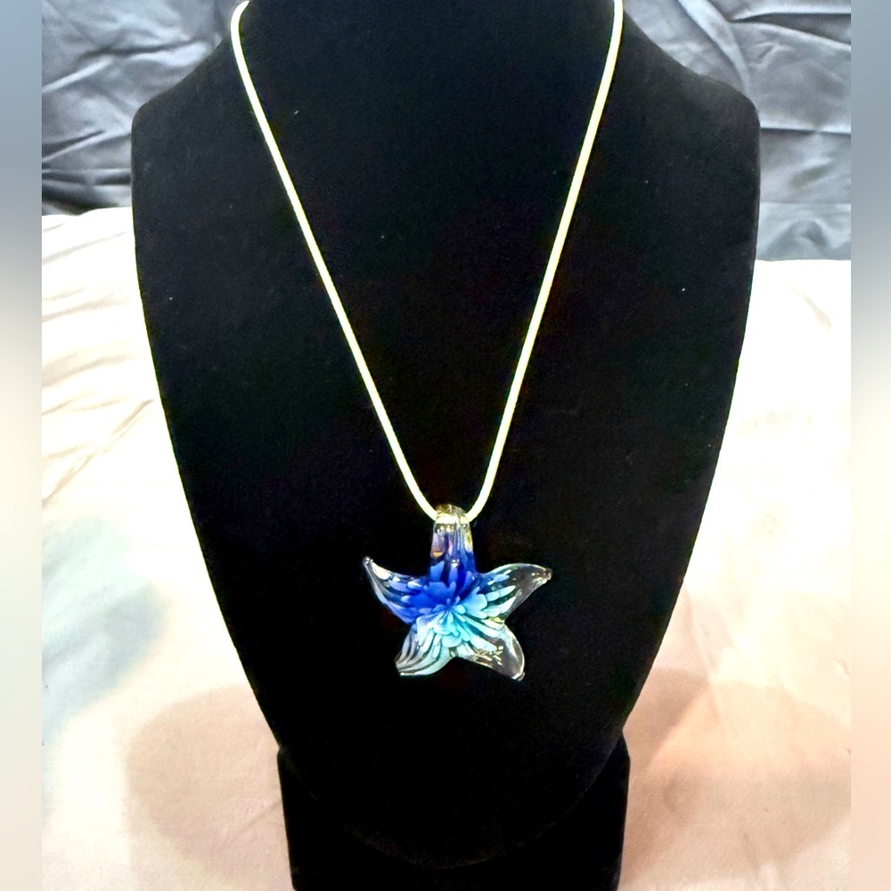 Hand Blown Glass Starfish Pendant Necklace